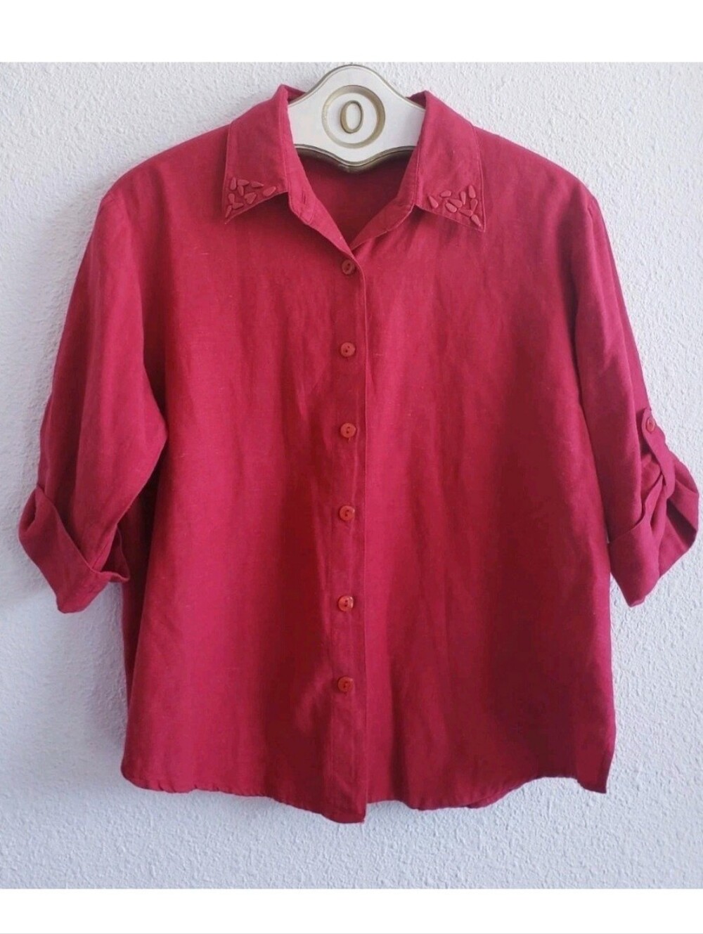 ##Vtg Kaktus USA Women Linen/rayon 3/4 sleeve Button Front Shirt Blouse